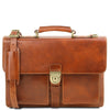 Front View Of The Honey Leather Attache Briefcase