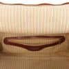 Internal Zip Pocket View Of The Brown Luxury Leather Travel Bag