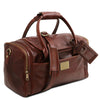 Angled View Of The Brown Luxury Leather Travel Bag