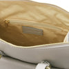 Internal Zip Pocket View Of The Light Grey Backpack Handbag