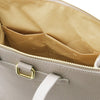 Internal Pocket View Of The Light Grey Backpack Handbag