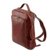Angled View Of The Brown Bangkok Leather Laptop Backpack