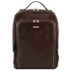 Front View Of The Dark Brown Bangkok Leather Laptop Backpack