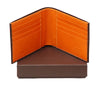 Open Wallet View Of The Dark Brown Internal Orange Designer Mens Leather Wallet