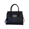Additional Front View Of The Black Leather Handbag With Shoulder Strap