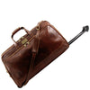 Extendable Handle Angled View Of The Brown Large Leather Trolley bag
