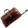 Angled Retractable Handle View Of The Brown Small Leather Trolley Bag