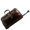 Angled Retractable Handle View Of The Dark Brown Small Leather Trolley Bag