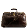 Front View Of The Dark Brown Small Leather Trolley Bag