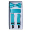 Front View Of The Aqua Boys Braces Bow Tie And Pocket Square Set