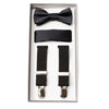 Front View Of The Black Boys Braces Bow Tie And Pocket Square Set