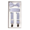 Front View Of The Silver Boys Braces Bow Tie And Pocket Square Set
