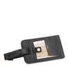 Front View Of The Black Luggage Tag Of The 4 Wheeled Luggage And Leather Laptop Briefcase Set