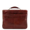 Rear View Of The Brown Leather Laptop Briefcase Of The 4 Wheeled Luggage And Leather Laptop Briefcase Set