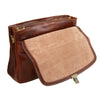 Front Flap View Of The Brown Leather Laptop Briefcase Of The 4 Wheeled Luggage And Leather Laptop Briefcase Set