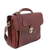 Angled View Of The Brown Leather Laptop Briefcase Of The 4 Wheeled Luggage And Leather Laptop Briefcase Set