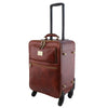 Trolley Handle View Of The Brown 4 Wheeled Luggage Trolley Bag Of The 4 Wheeled Luggage And Leather Laptop Briefcase Set