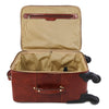 Open Compartment View Of The Brown 4 Wheeled Luggage Trolley Bag Of The 4 Wheeled Luggage And Leather Laptop Briefcase Set