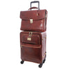 Travel Combination Of The Brown 4 Wheeled Luggage Trolley Bag Of The 4 Wheeled Luggage And Leather Laptop Briefcase Set