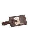 Front View Of The Dark Brown Luggage Tag Of The 4 Wheeled Luggage And Leather Laptop Briefcase Set