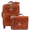Front View Of The Honey 4 Wheeled Luggage And Leather Laptop Briefcase Set