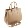 Angled View Of The Champagne Ladies Leather Handbag