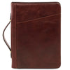 Side Handle View Of The Brown Exclusive Leather Compendium