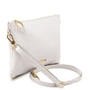 Angled And Shoulder Strap View Of The White Clutch