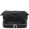 Front View Of The Toiletry Bag Of The Black Leather Travel Duffle Bag and Mens Toiletry Bag Leather Set