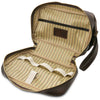 Internal Features View Of The Toiletry Bag Of The Dark Brown Leather Travel Duffle Bag and Mens Toiletry Bag Leather Set