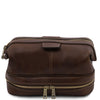Front View Of The Toiletry Bag Of The Dark Brown Leather Travel Duffle Bag and Mens Toiletry Bag Leather Set