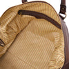 Internal Zip Pocket View Of The Travel Bag Of The Dark Brown Leather Travel Duffle Bag and Mens Toiletry Bag Leather Set