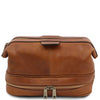 Front View Of The Toiletry Bag Of The Natural Leather Travel Duffle Bag and Mens Toiletry Bag Leather Set