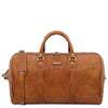 Front View Of The Travel Bag Of The Natural Leather Travel Duffle Bag and Mens Toiletry Bag Leather Set