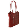 Angled View Of The Red Convertible Backpack Handbag