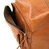 External Zipper Pocket View Of The Cognac Convertible Leather Handbag