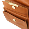 Front Pockets View Of The Cognac Convertible Leather Handbag