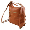 Side View Of The Cognac Convertible Leather Handbag