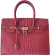 Front View Of The Dark Red Leather Handbag For Ladies