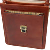 Front Pocket View Of The Brown Leather Crossbody Bag Large