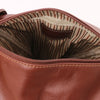 Internal Zip Pocket View Of The Brown Stylish Backpack