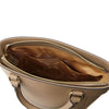 Internal Pockets View Of The Light Taupe Demetra Leather Ruga Handbag