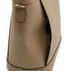 Left Side View Of The Light Taupe Demetra Leather Ruga Handbag