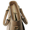 Top Zip Closure View Of The Light Taupe Demetra Leather Ruga Handbag