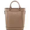 Front View Of The Light Taupe Demetra Leather Ruga Handbag