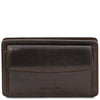 Front View Of The Dark Brown Mens Leather Wrist Bag