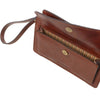 Front Pocket View Of The Brown Mens Leather Wrist Bag
