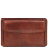 Front View Of The Brown Mens Leather Wrist Bag
