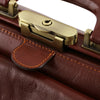 Top Closing Mechanism View Of The Brown Doctors Bag With Compartments