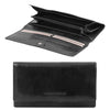 Open And Front View Of The Black Womens Leather Wallet